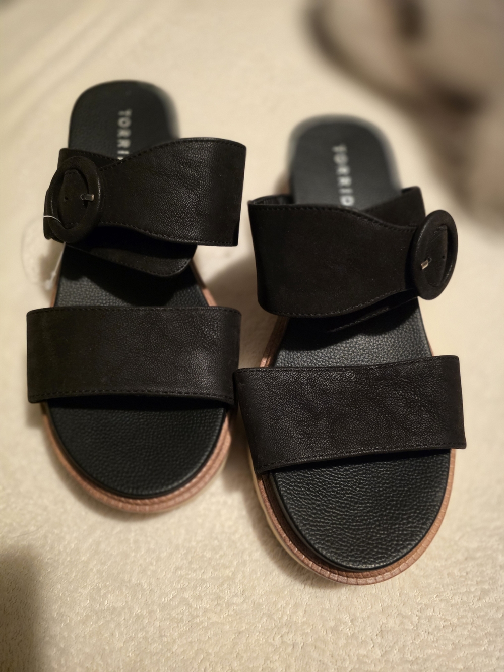 NWOT Torrid Black Double Band Buckle Slide Platform Sandals Size 7.5 WW